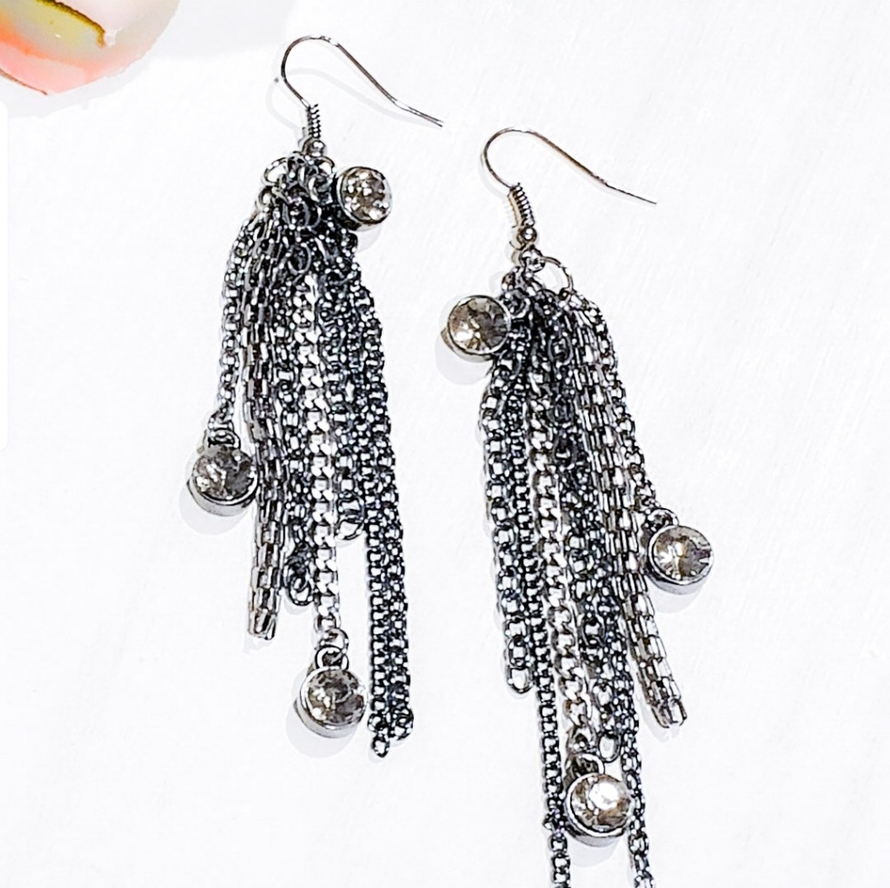Gunmetal tone Multi-chain earrings